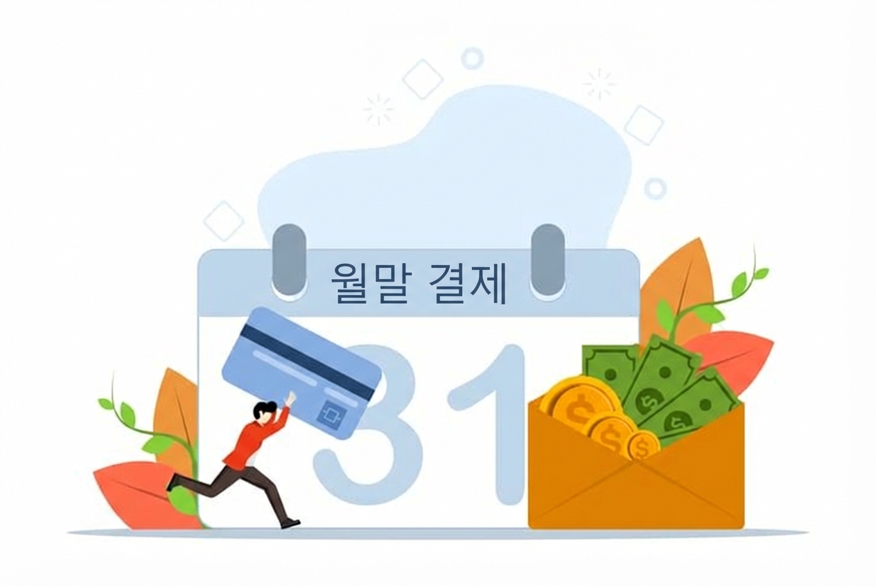 달력의 특정 날짜 앞에서 카드를 들고 있는 남자의 만화 이미지