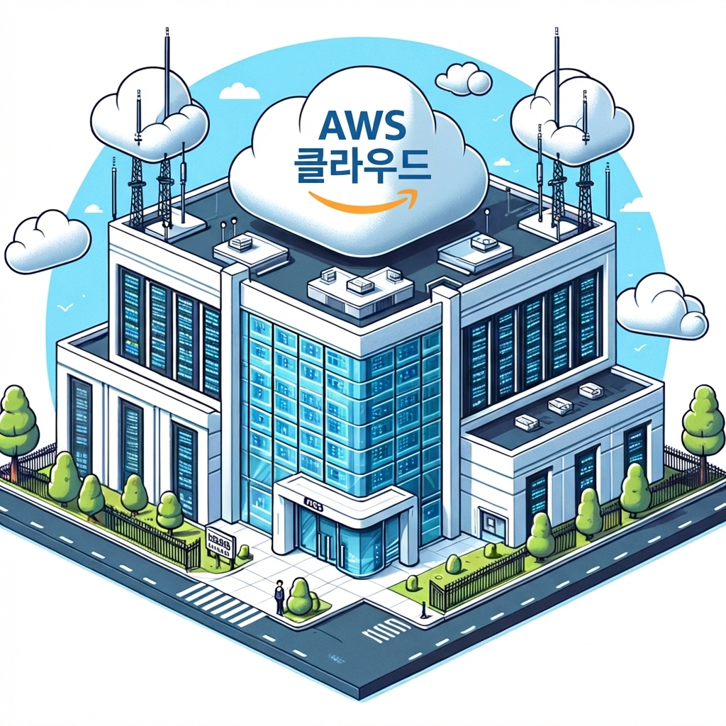 상단에 구름이 떠 있는 AWS 빌딩 이미지