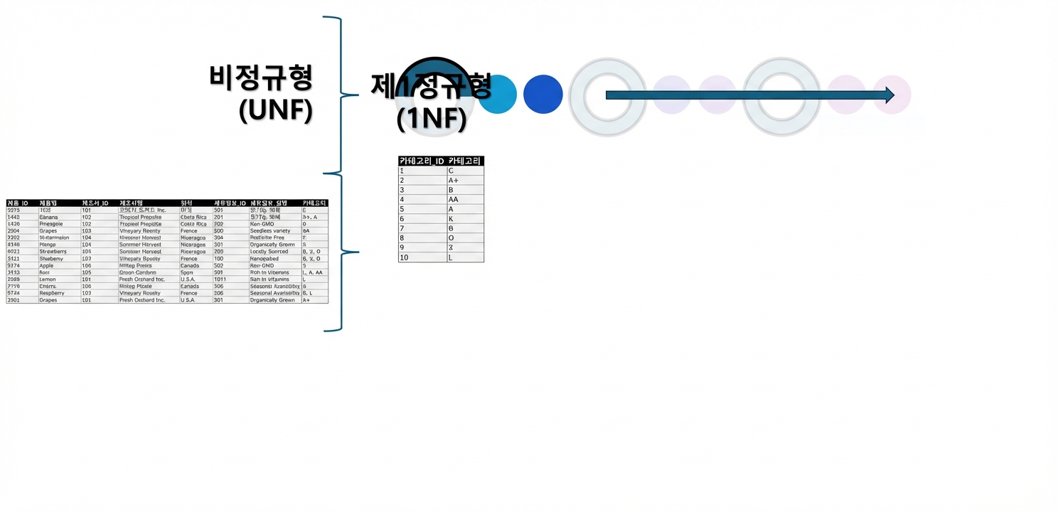 전체 제품 데이터, UNF에서 1NF로