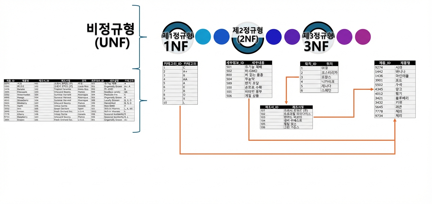 전체 제품 데이터, 관계 포함 3NF