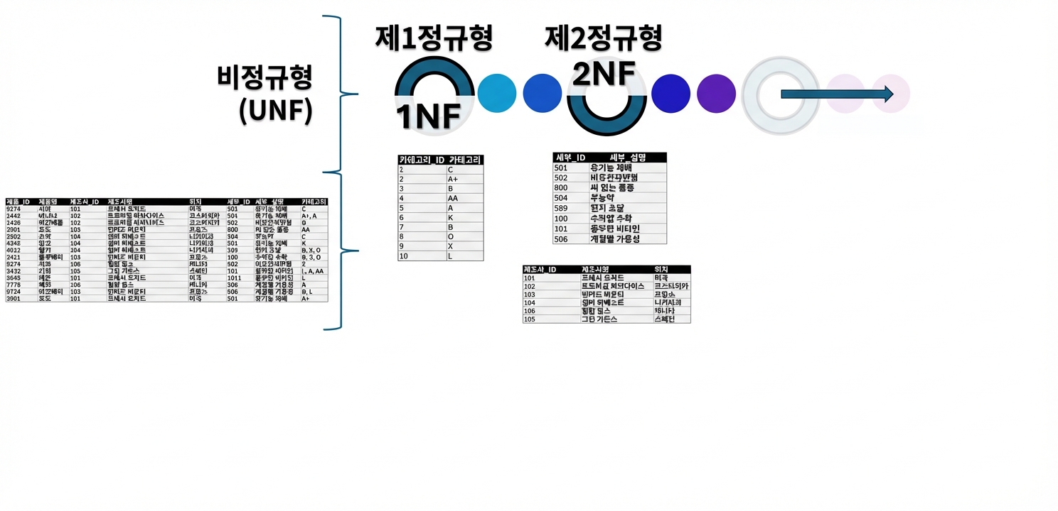 전체 제품 데이터, UNF에서 2NF로