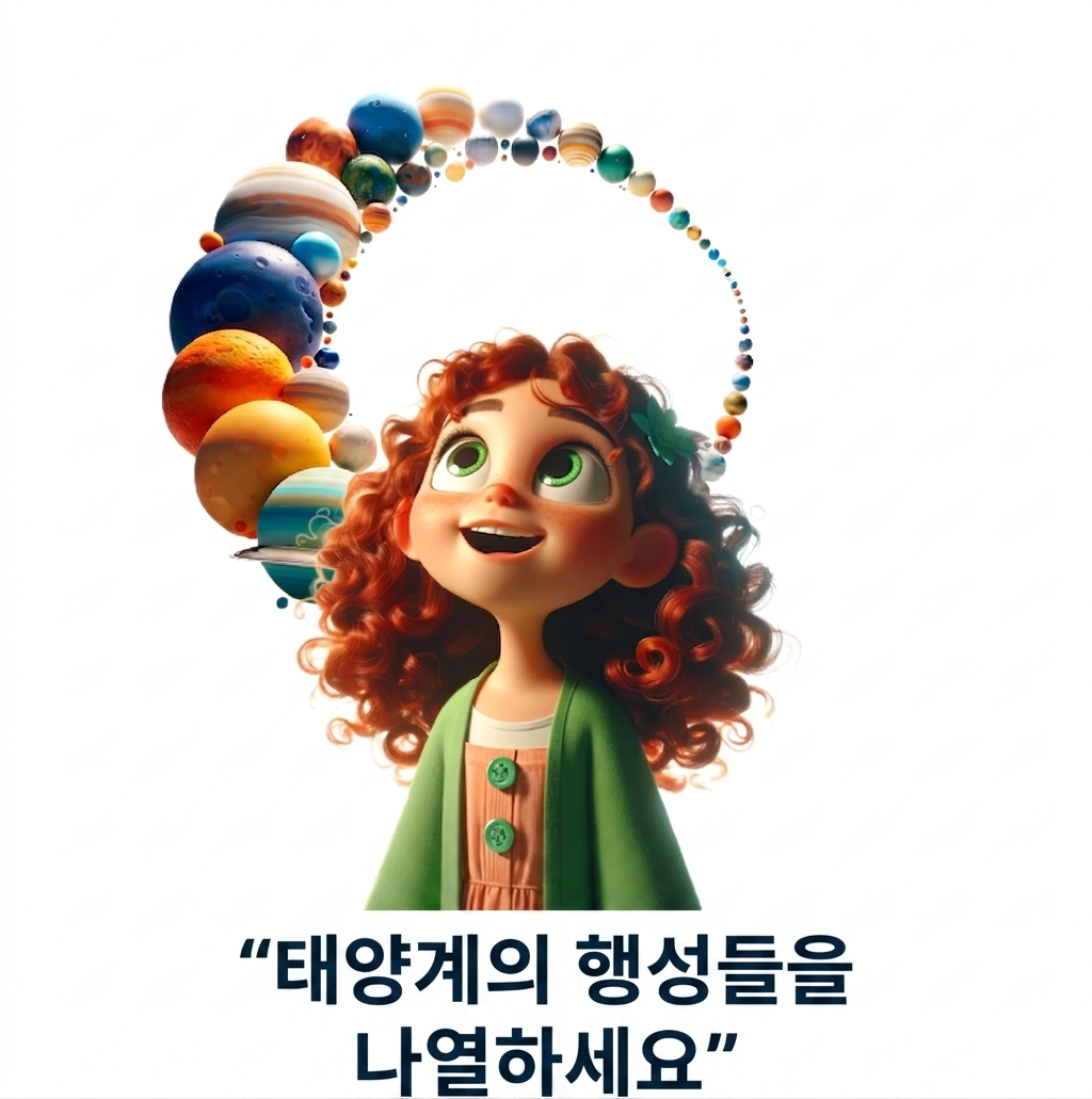 "태양계의 행성을 나열해줘"라는 프롬프트와 젊은 사람