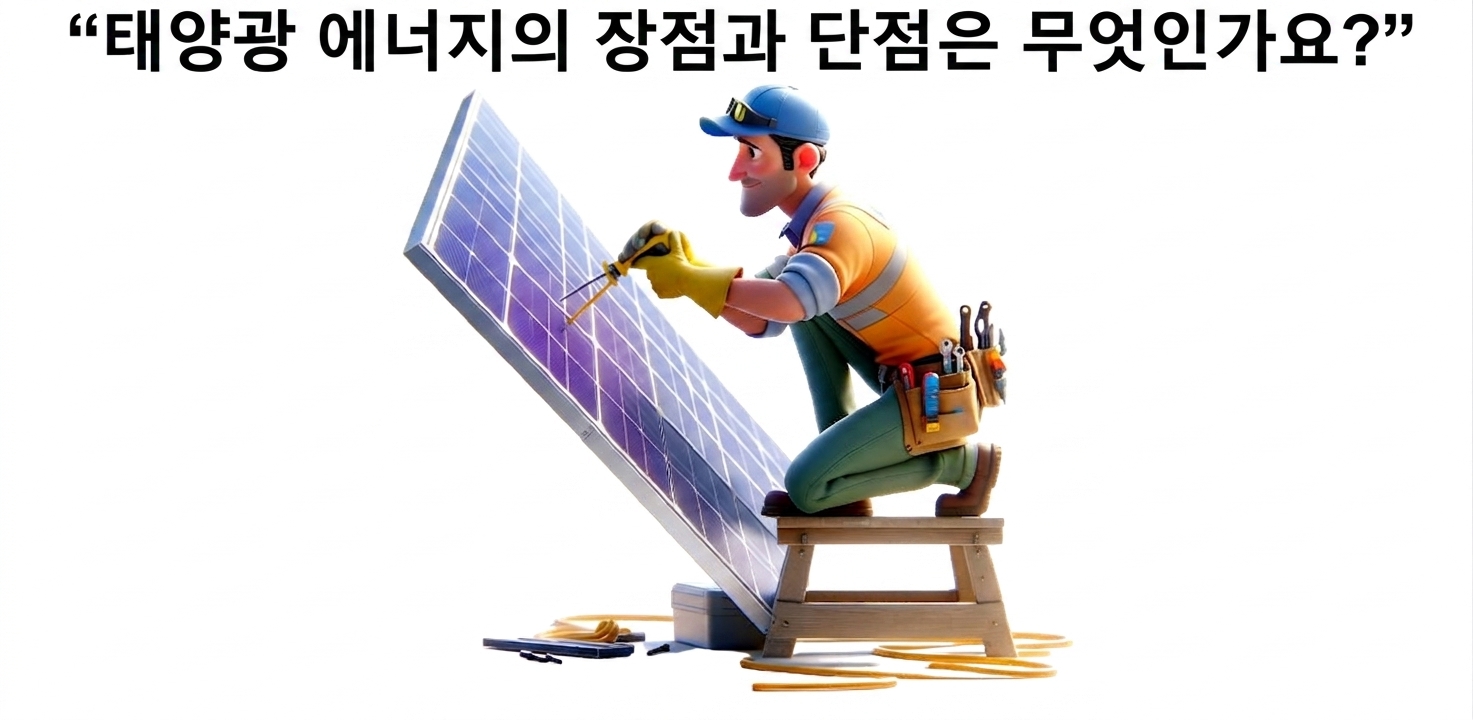 태양 에너지 관련 일하는 사람과 "태양 에너지의 장점과 단점은 뭐야?"라는 프롬프트