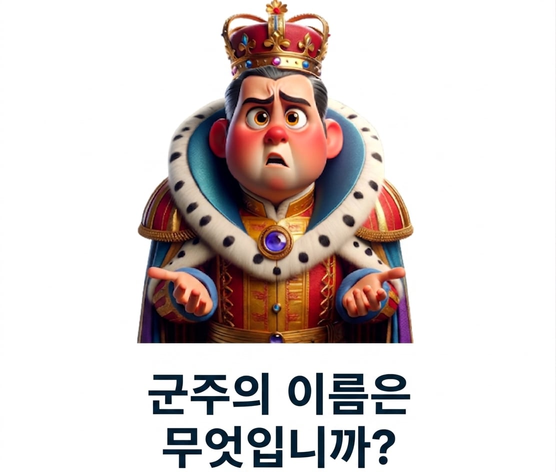 혼란스러워 보이는 군주와 "군주의 이름은 무엇인가"라는 질문