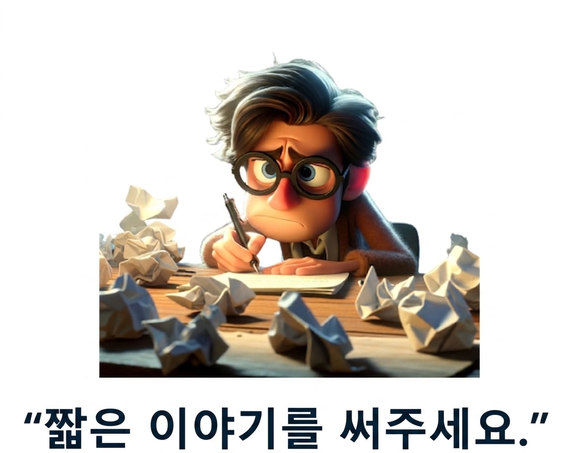 혼란스럽고 지친 사람과 "짧은 이야기를 써줘"라는 프롬프트