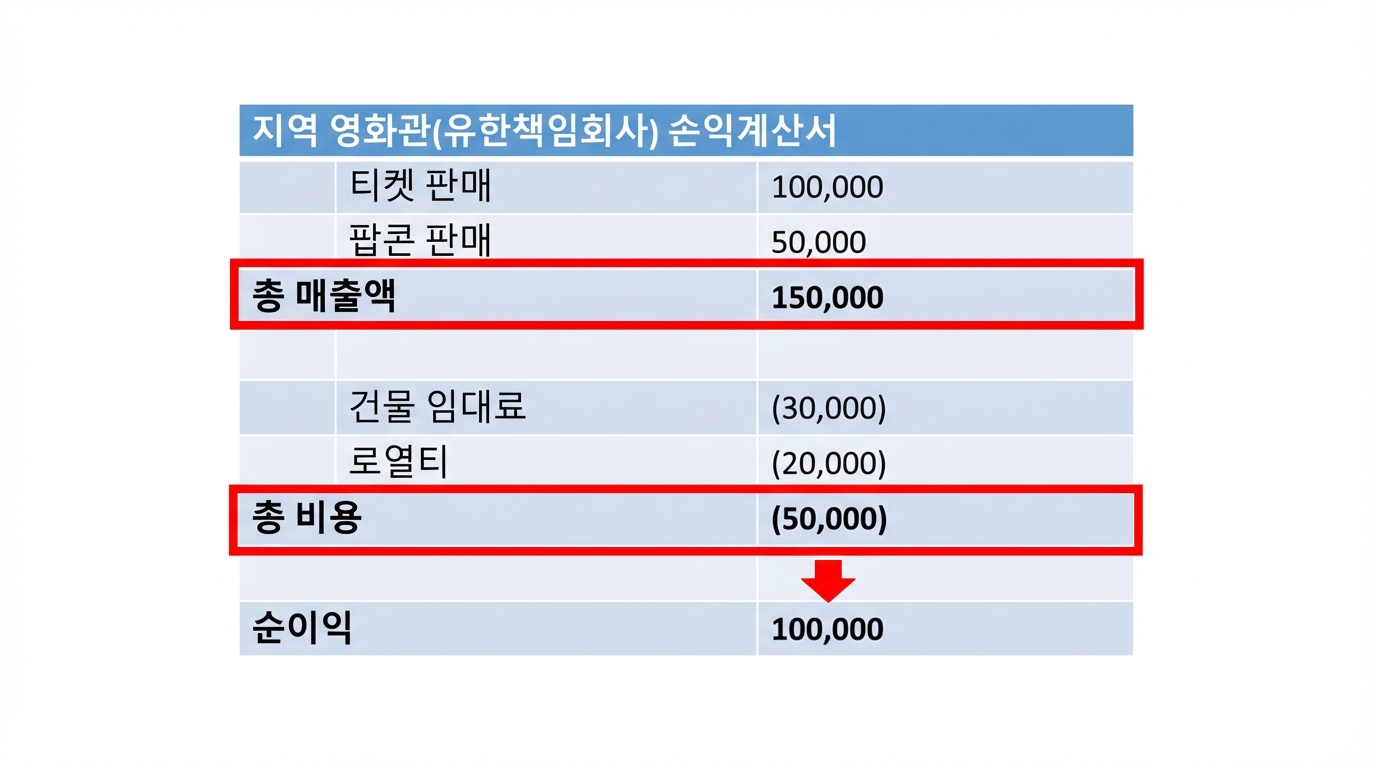 당기순이익 계산이 강조된 손익계산서
