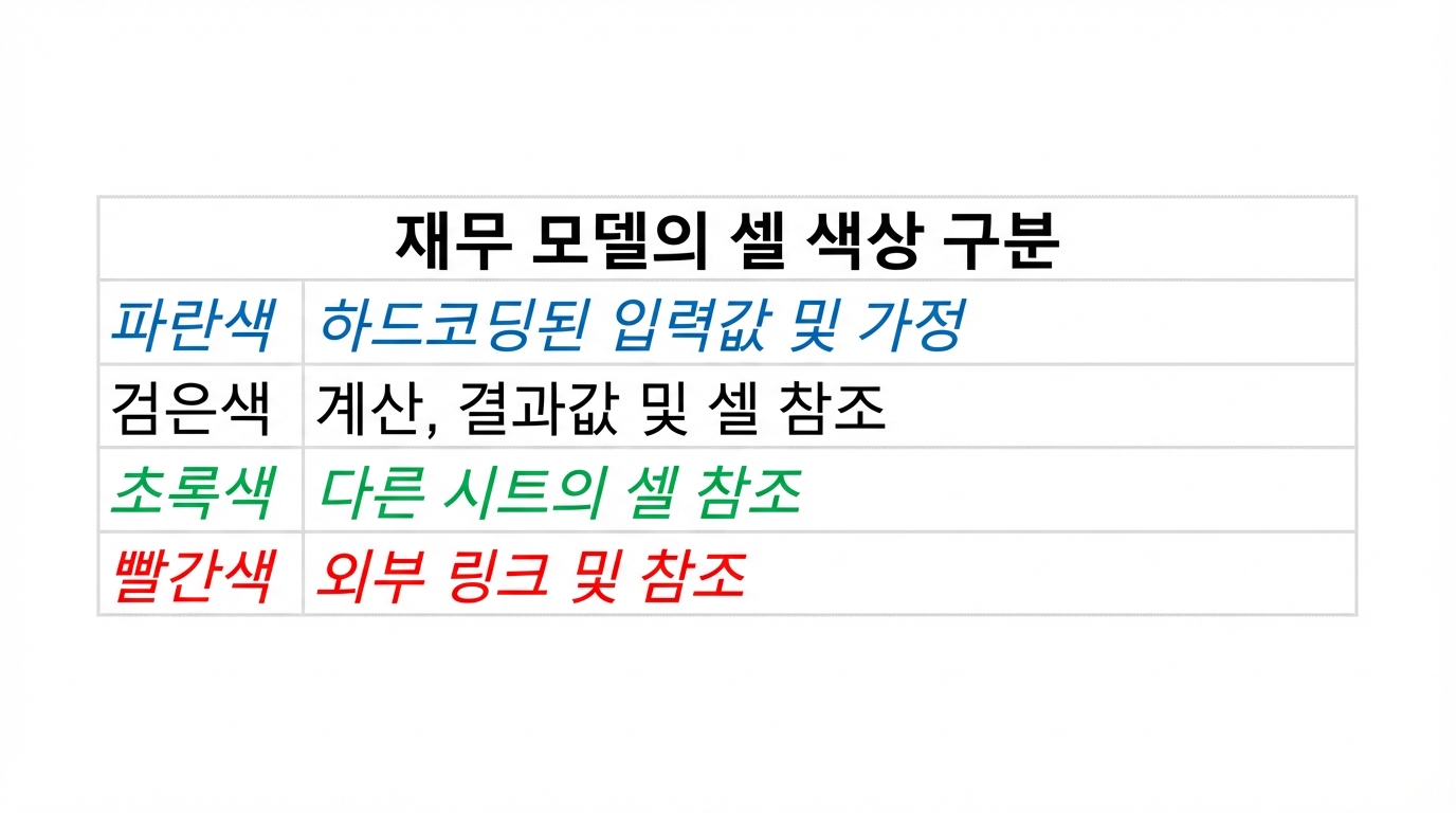 파란색, 검정색, 녹색, 빨간색이 표시된 색상 코딩 다이어그램
