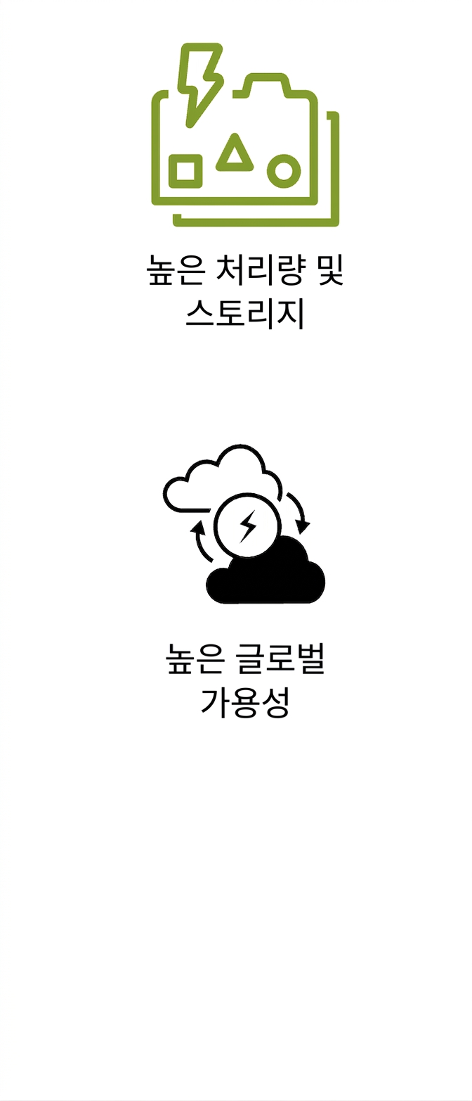 높은 처리량·스토리지와 높은 글로벌 가용성 아이콘.