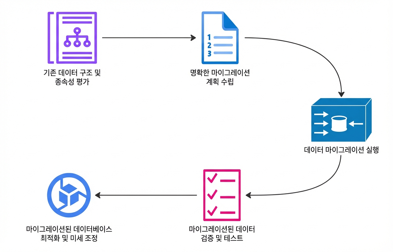 데이터 마이그레이션 프로젝트 단계의 흐름도.