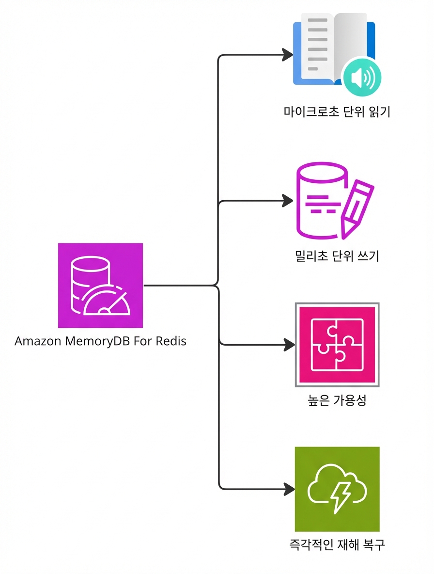 MemoryDB for Redis 기능을 강조한 분기 다이어그램.