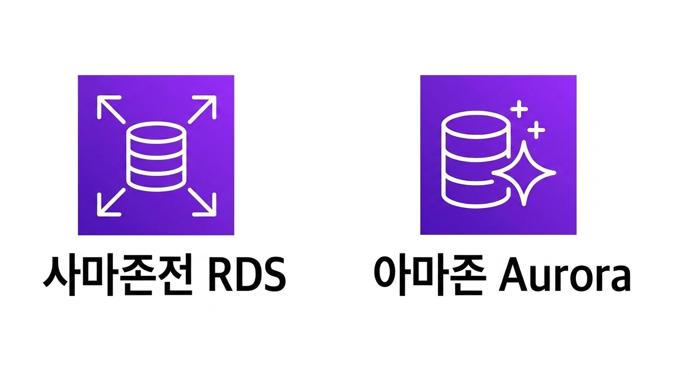 Amazon RDS와 Amazon Aurora 아이콘 두 개.