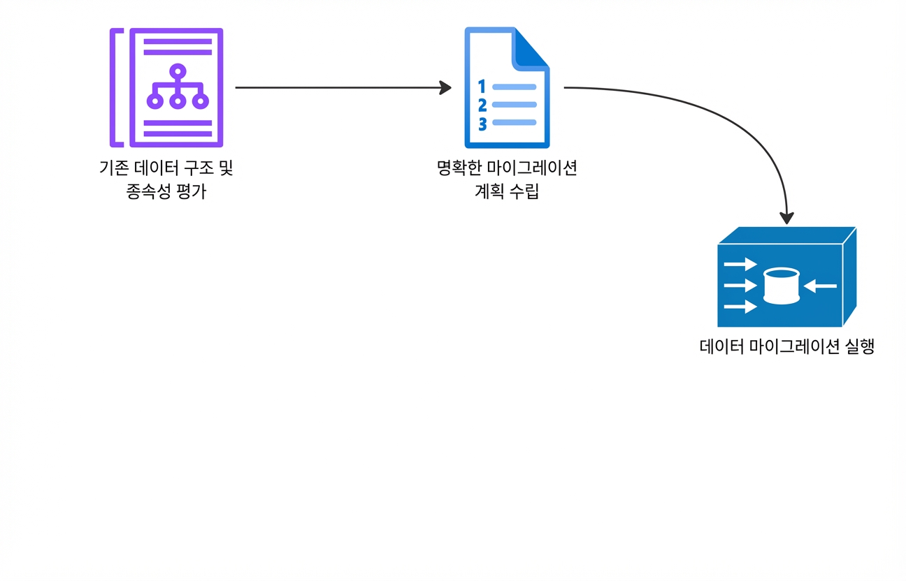 데이터 마이그레이션 프로젝트 단계의 흐름도.