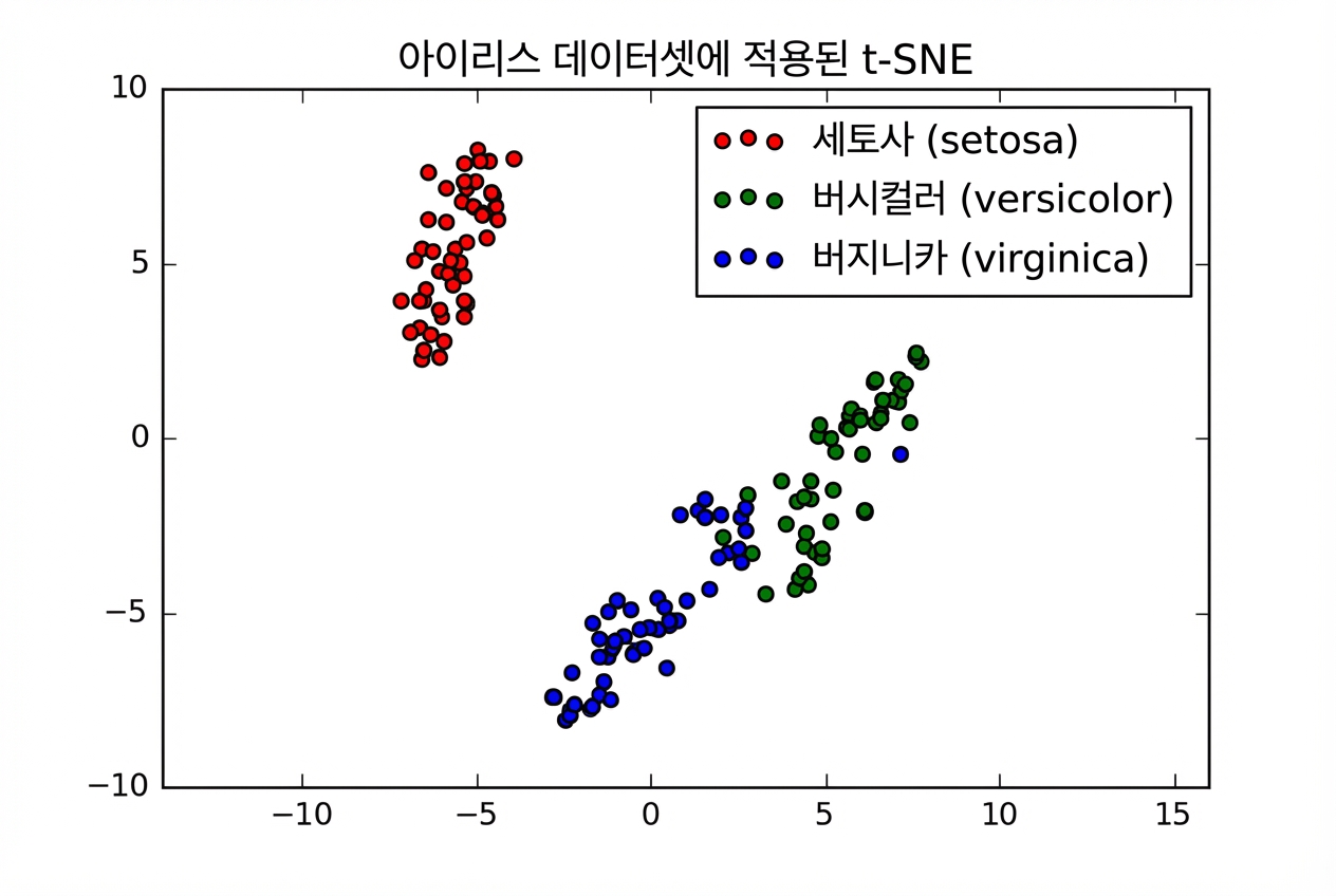 아이리스 데이터셋에 t-SNE를 적용한 산점도