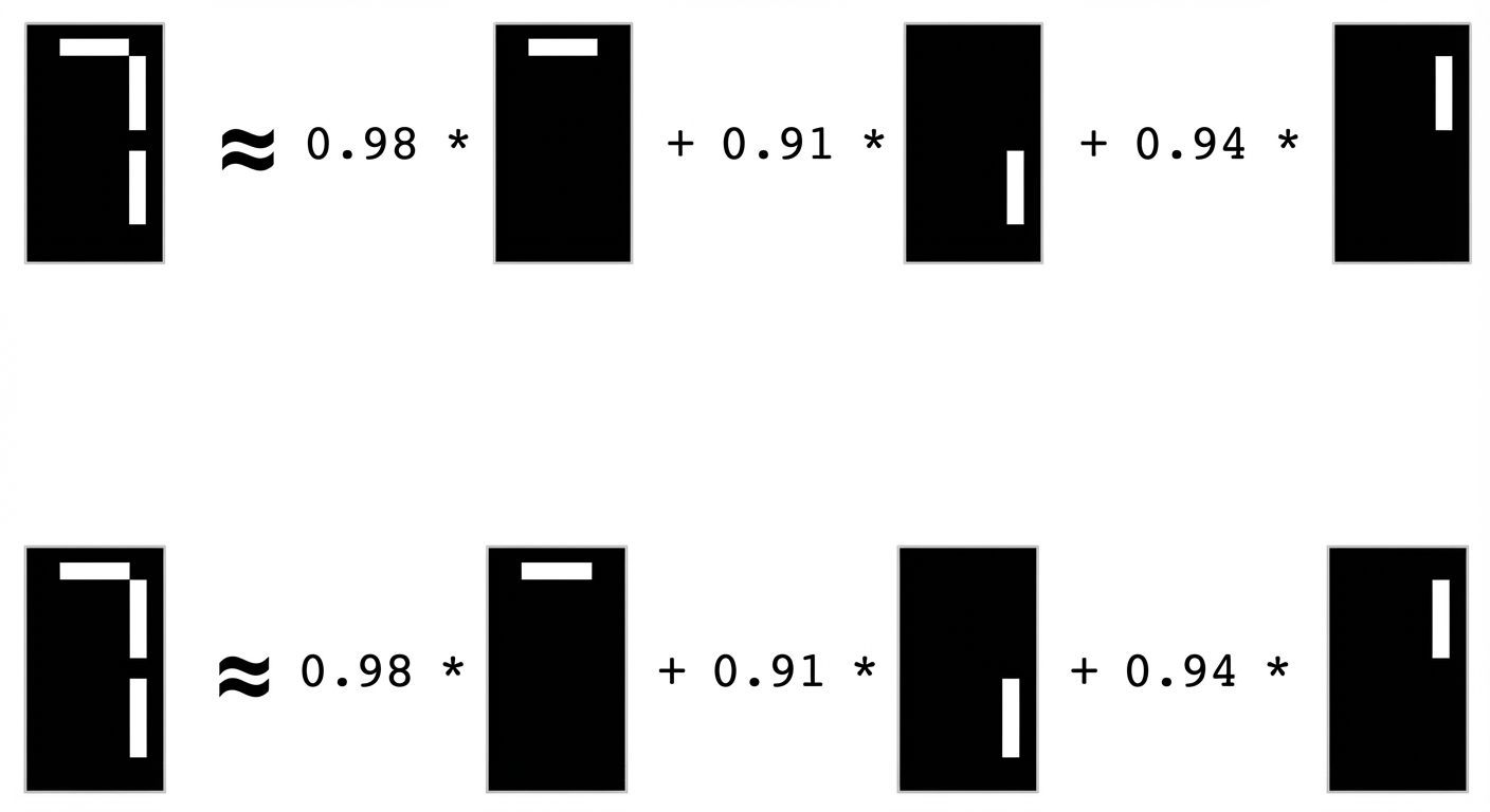 세 줄 무늬 상자 ≈ 0.98×한 줄 무늬 상자 + 0.91×다른 줄 무늬 상자 + 0.95×또 다른 줄 무늬 상자