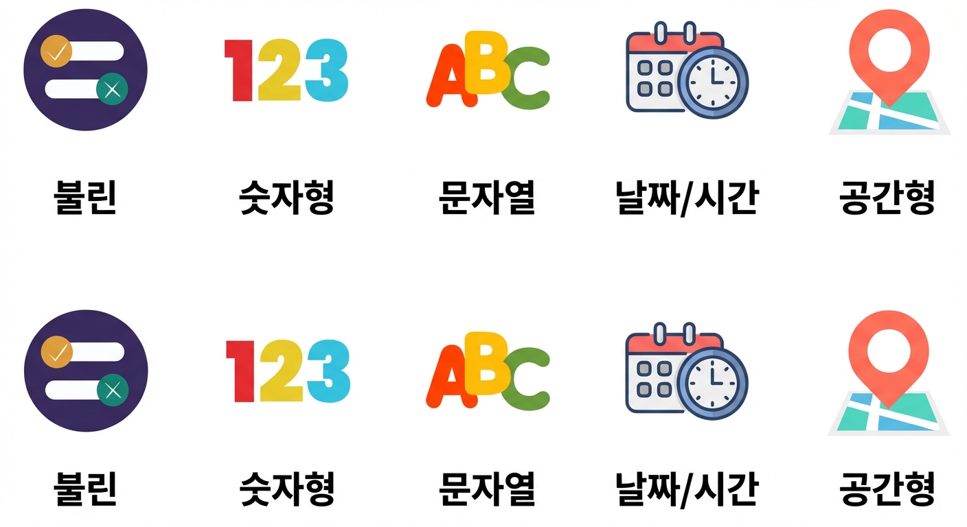 데이터 유형 이미지(텍스트는 Boolean만 표시)
