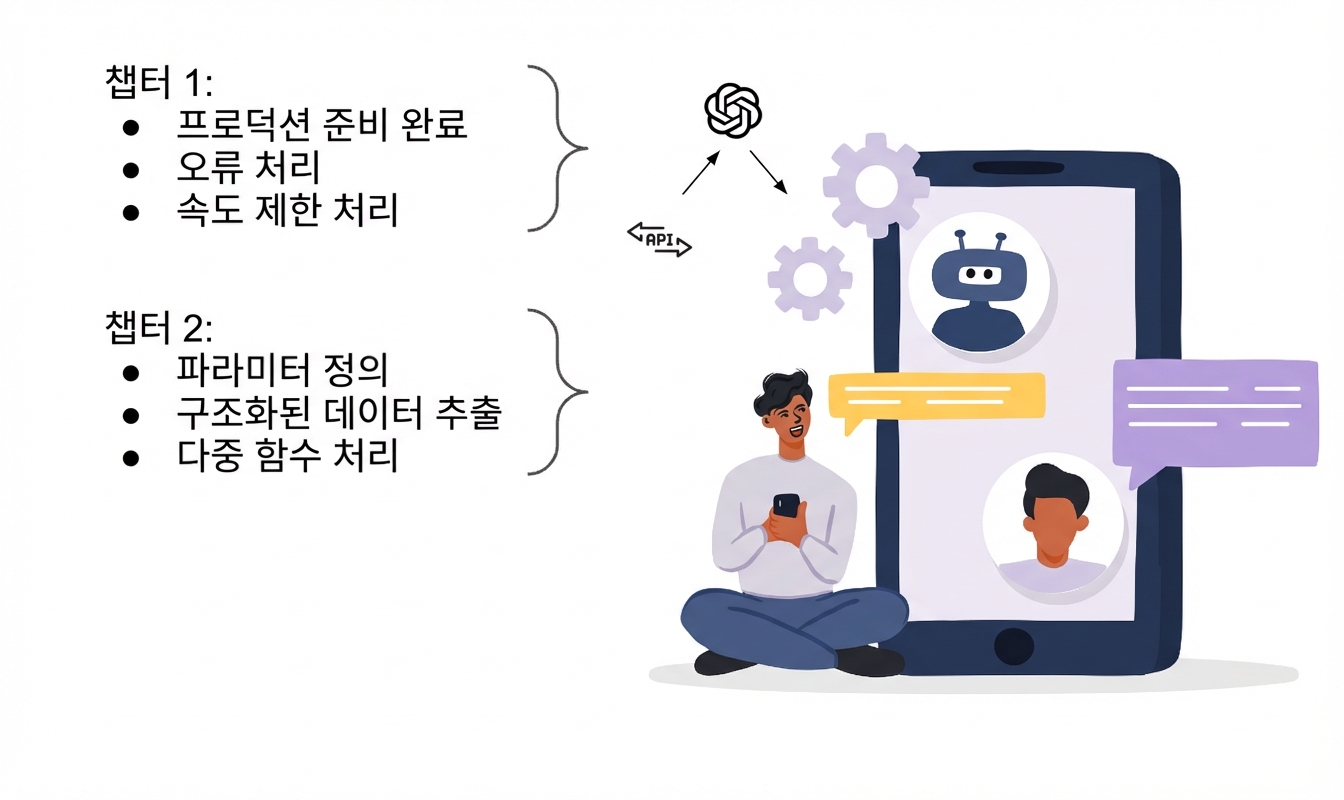OpenAI API로 구축된 AI 애플리케이션을 사용하는 사용자의 일러스트