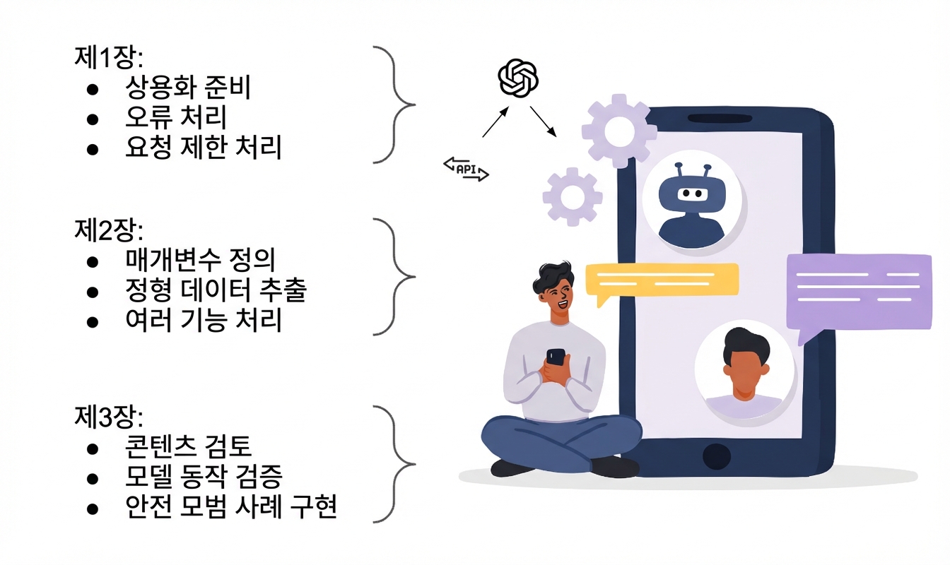 OpenAI API로 구축된 AI 애플리케이션을 사용하는 사용자의 일러스트