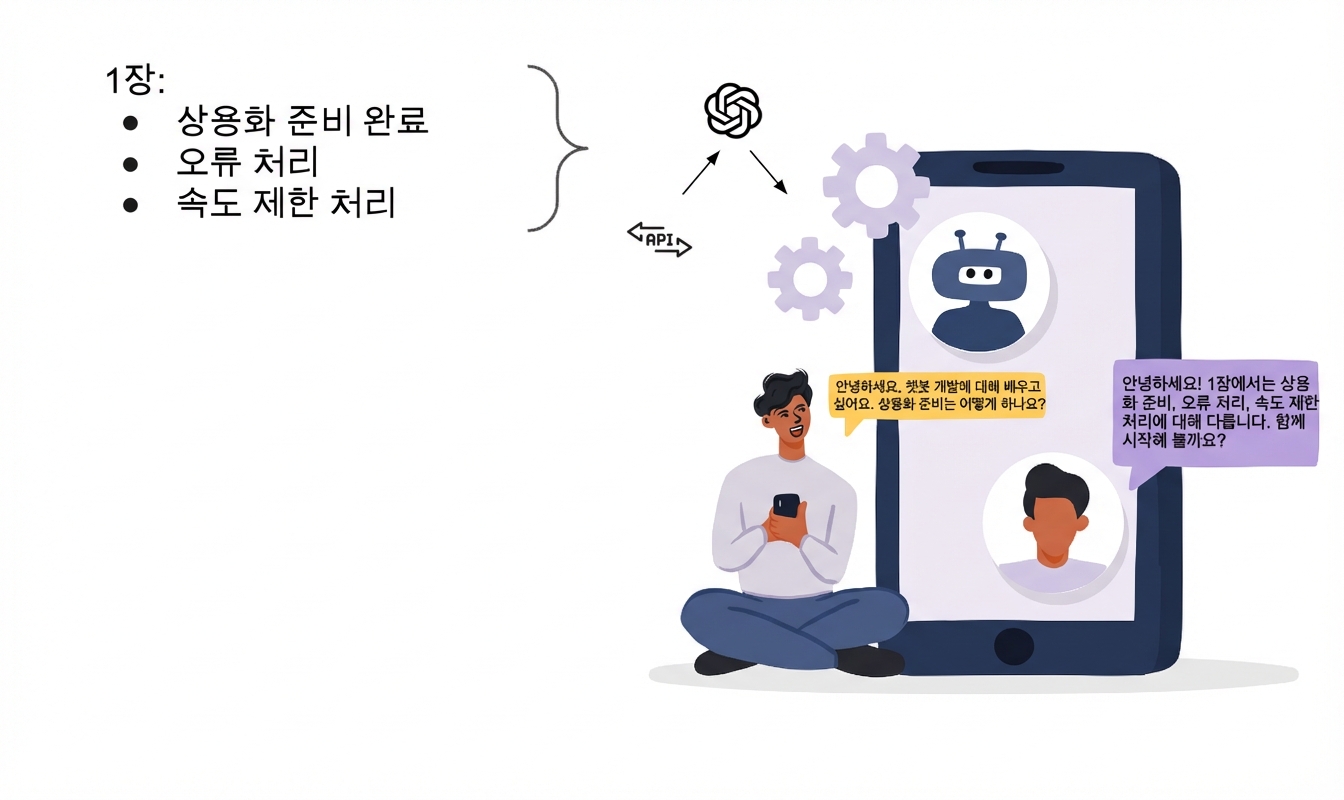 OpenAI API로 구축된 AI 애플리케이션을 사용하는 사용자의 일러스트