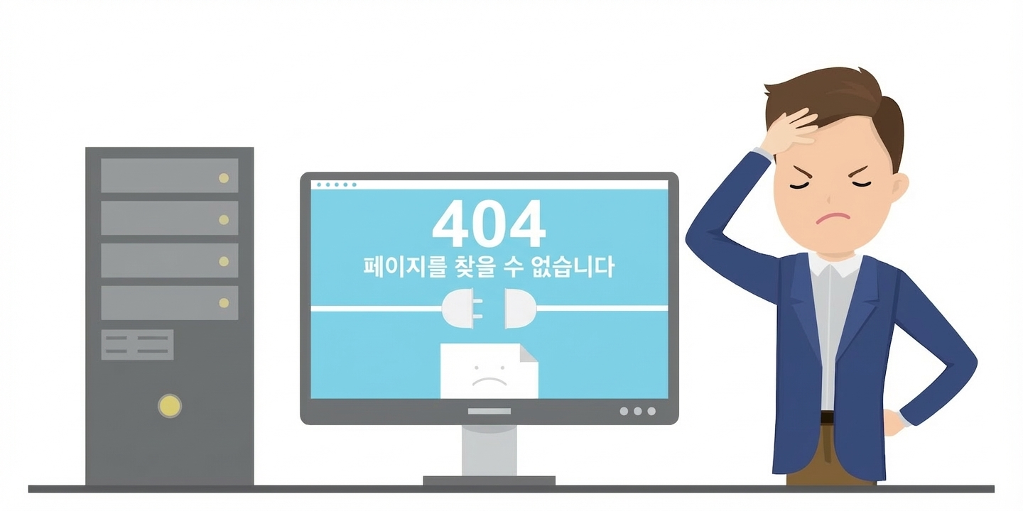 404 오류를 해결하는 컴퓨터 앞 남성