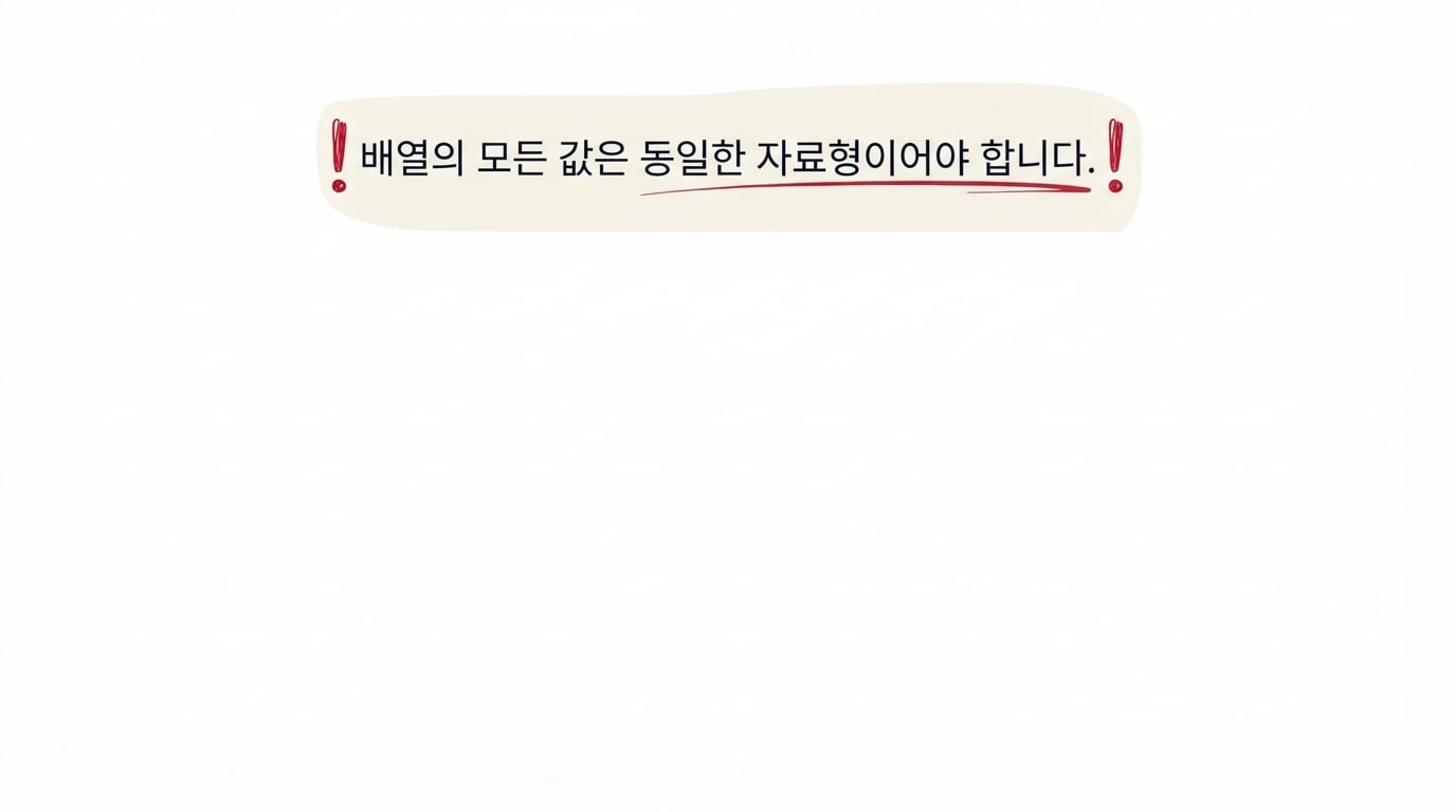 배열의 모든 값은 같은 타입이어야 합니다