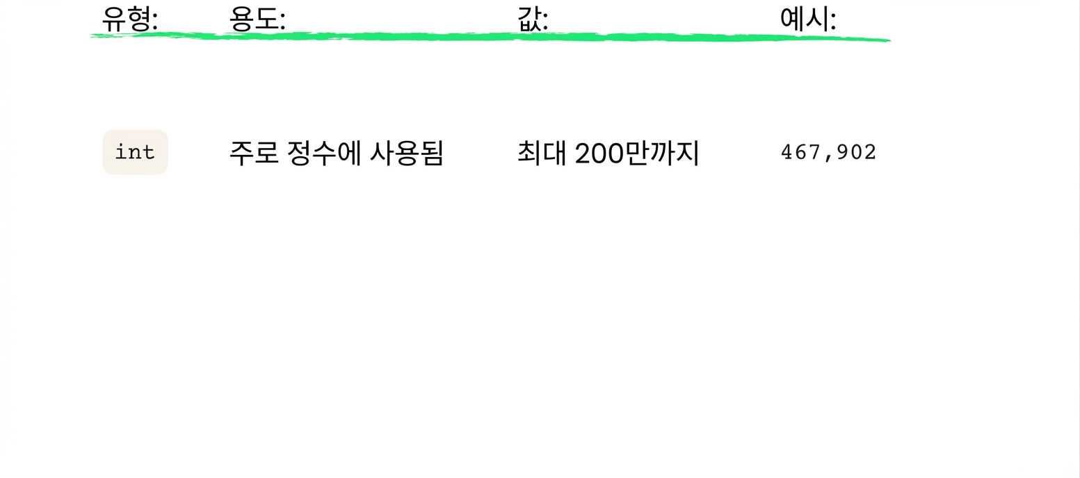 int는 최대 약 2백만까지의 정수 저장