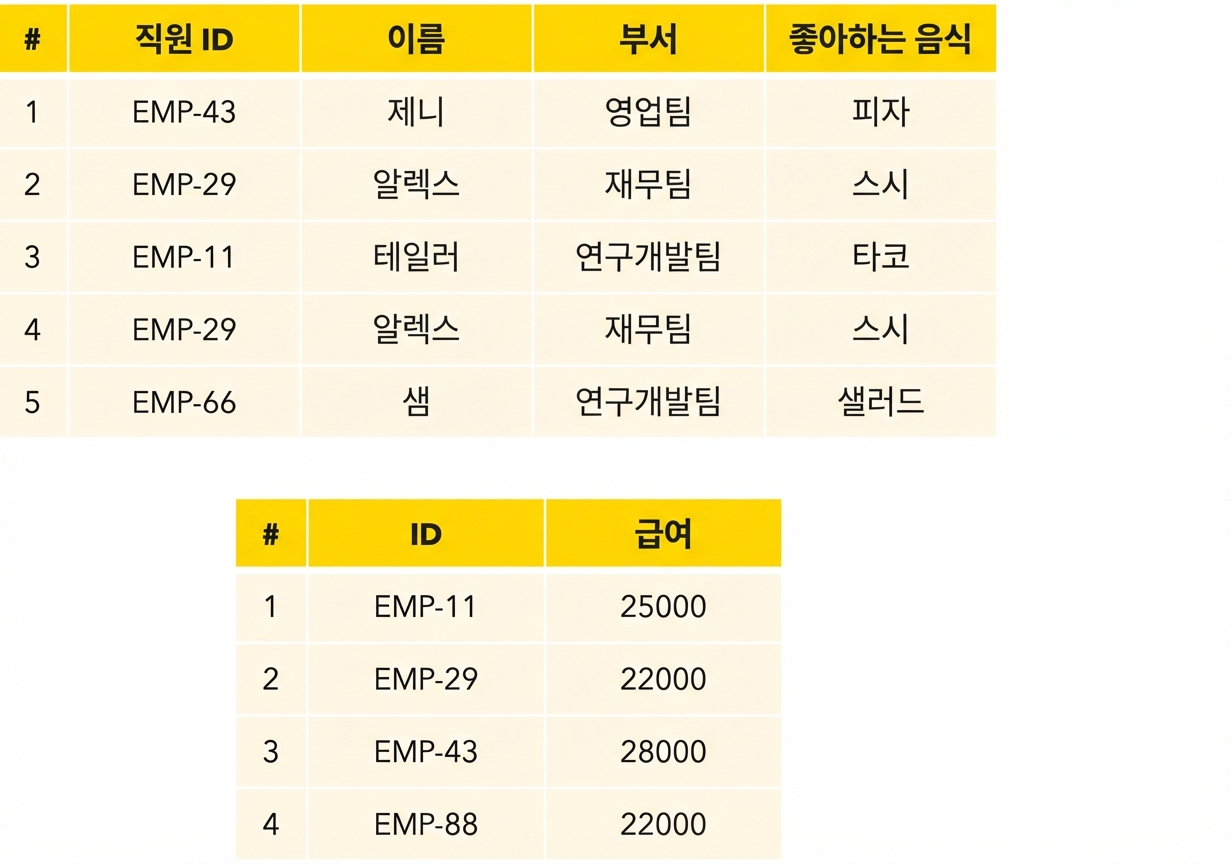 직원 및 급여 테이블