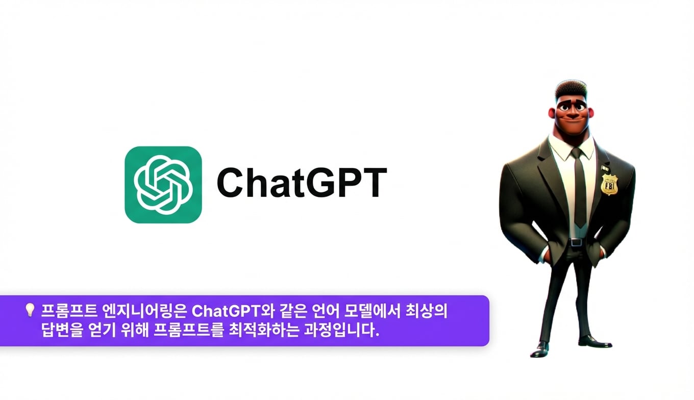 ChatGPT 로고와 만화 스타일 FBI 캐릭터가 보임