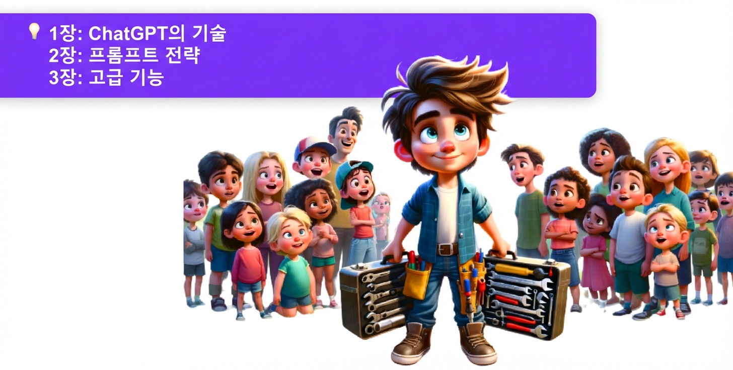 도구를 든 사람과 이를 지켜보는 군중의 일러스트