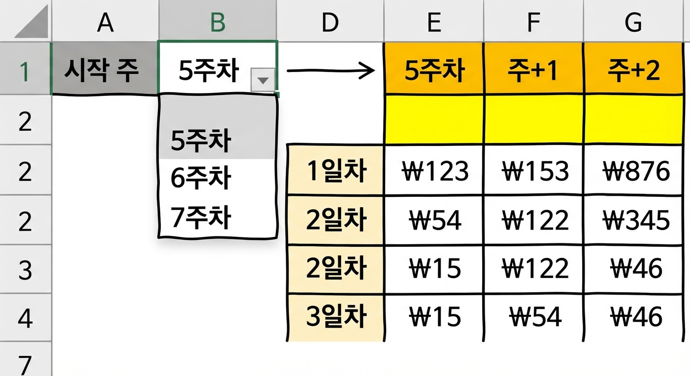 Excel의 동적 필터 예시