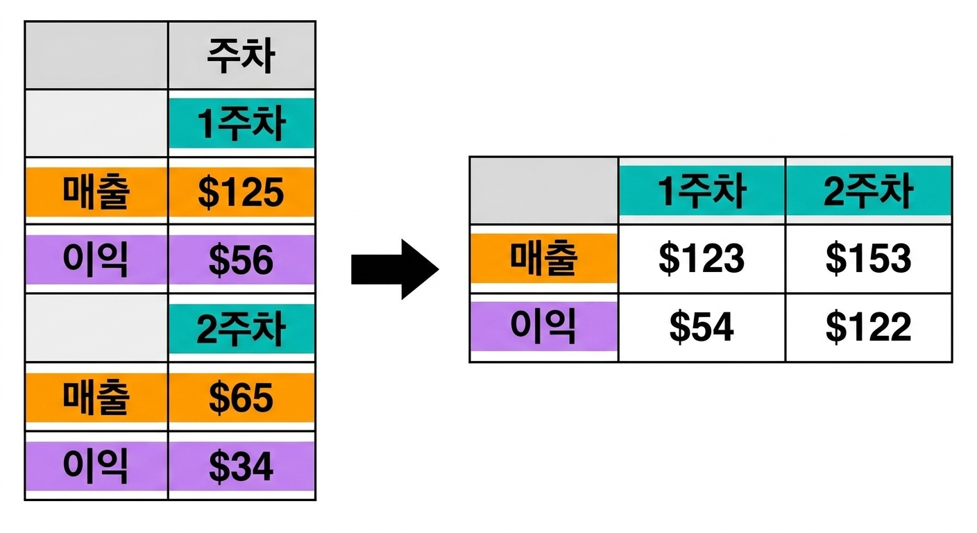 중첩 표와 변환 예시