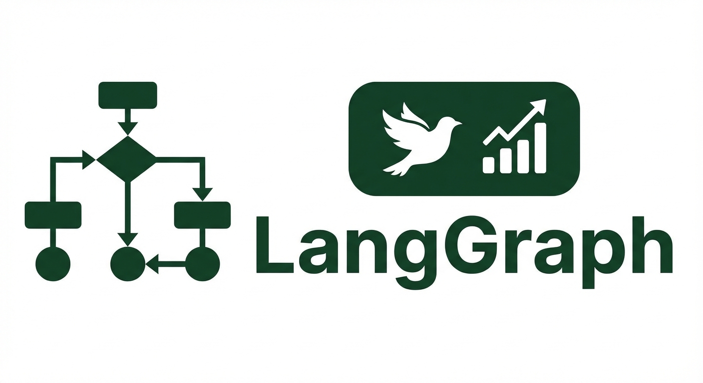 왼쪽은 일반 플로차트, 오른쪽은 LangGraph 로고.