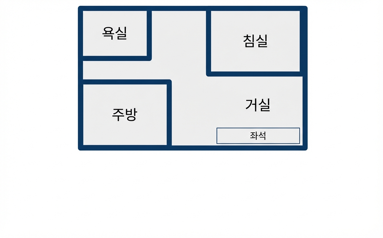 원룸 아파트의 직사각형 평면도