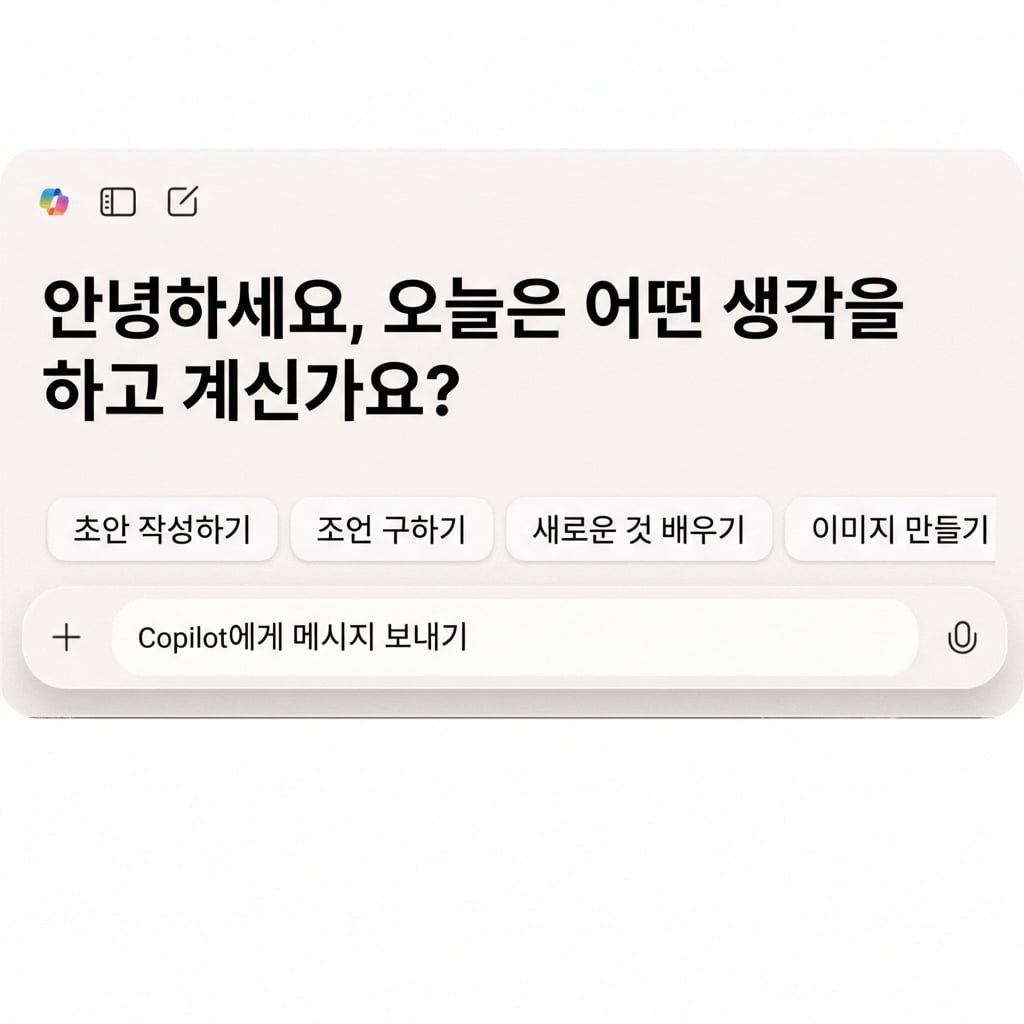 "Microsoft Copilot이란?"이라는 텍스트 입력과 출력이 표시된 Copilot 웹 인터페이스 GIF