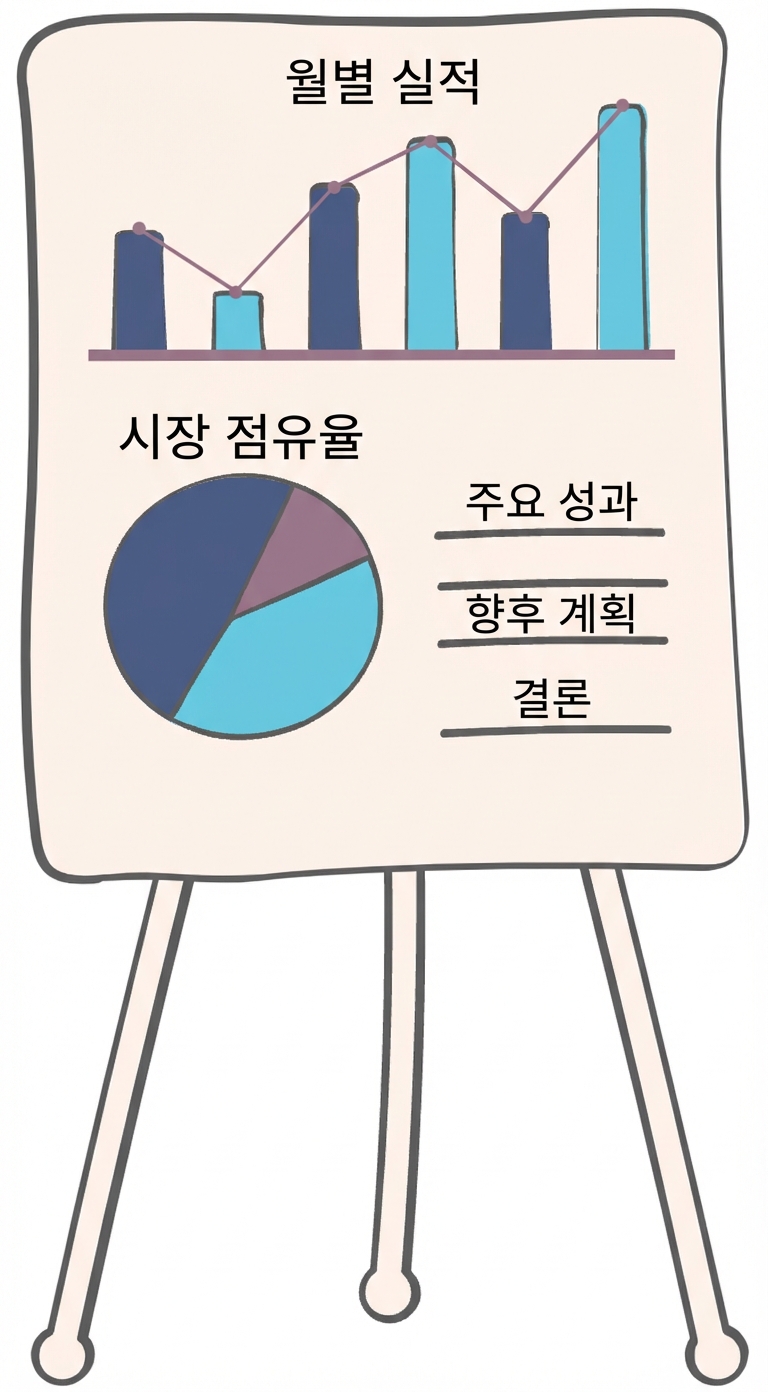 여러 그래프가 보이는 발표대