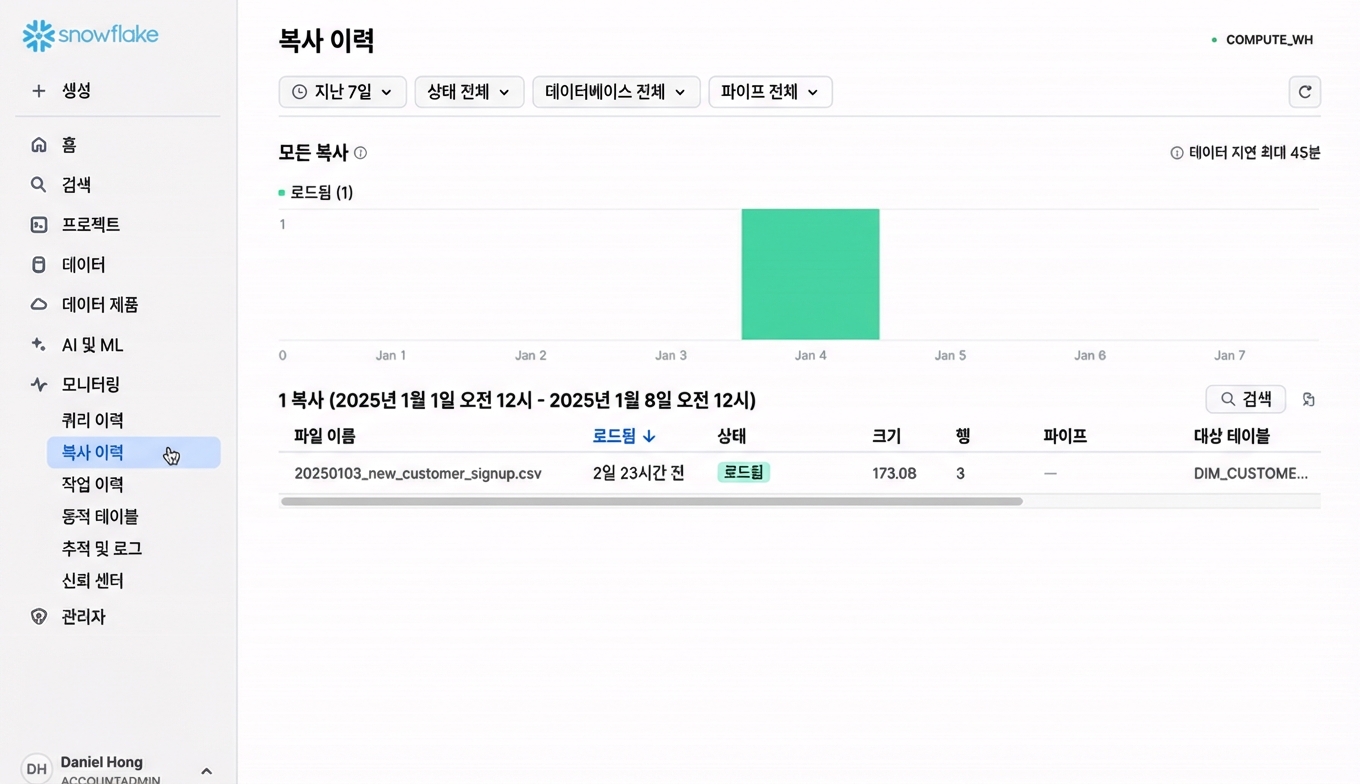 Monitoring 탭에서 Copy History 보기 GIF