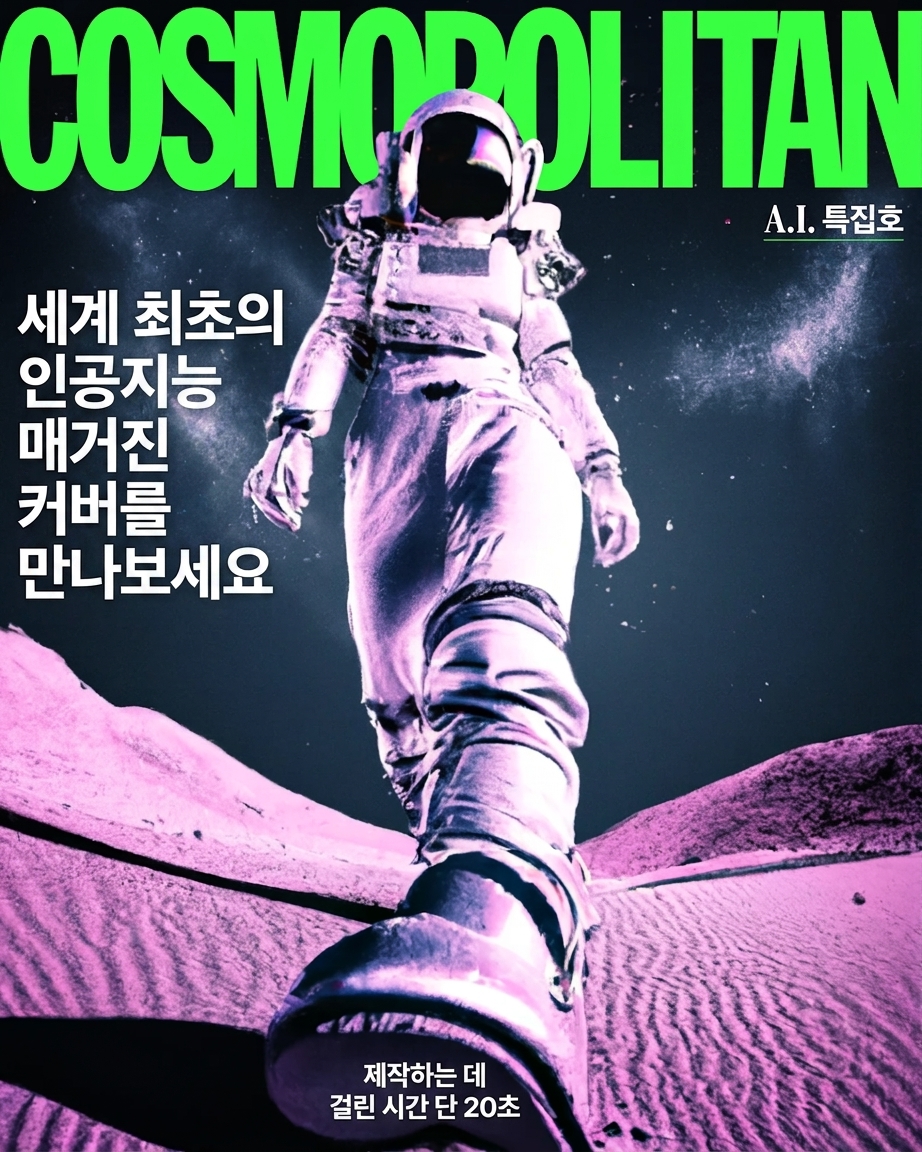 AI가 생성한 코스모폴리탄 매거진의 표지 속 여성 우주비행사