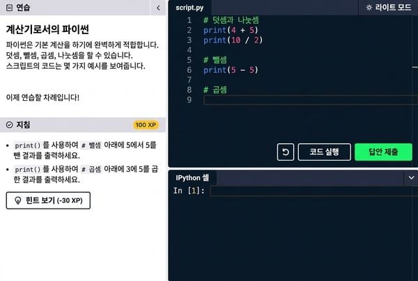 DataCamp 인터페이스