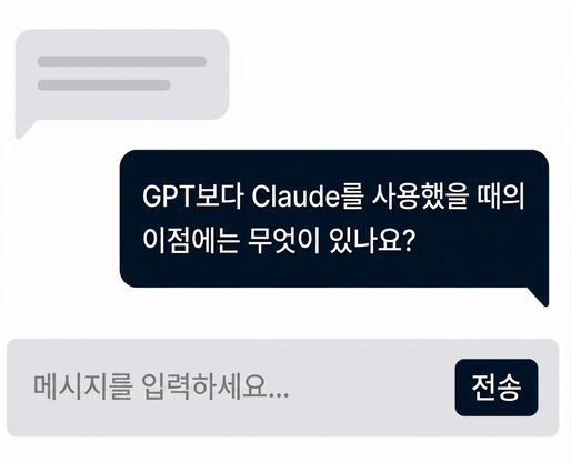 Chat interface showing a user prompt that reads “What are the benefits of using Claude over GPT?” with a message input field and "Send" button below.