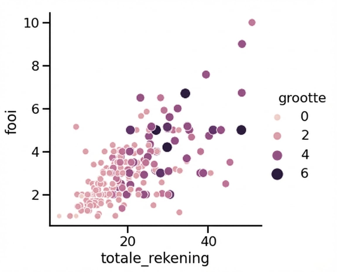 Spreidplot met variërende puntgrootte en kleur