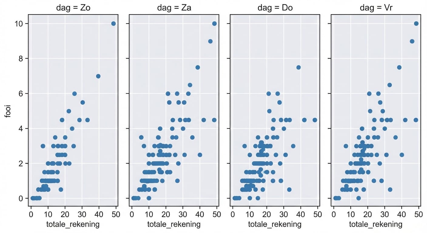 Spreidingsplot met dag-subplots in kolommen