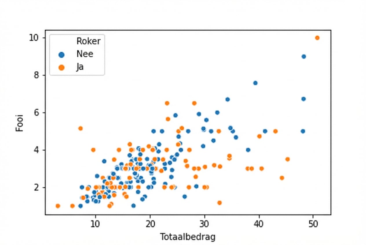 Spreidingsdiagram met punten gekleurd naar rookstatus