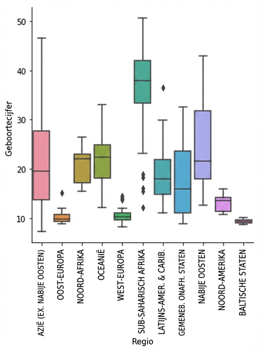 Boxplot van geboortecijfer met gedraaide x-ticklabels