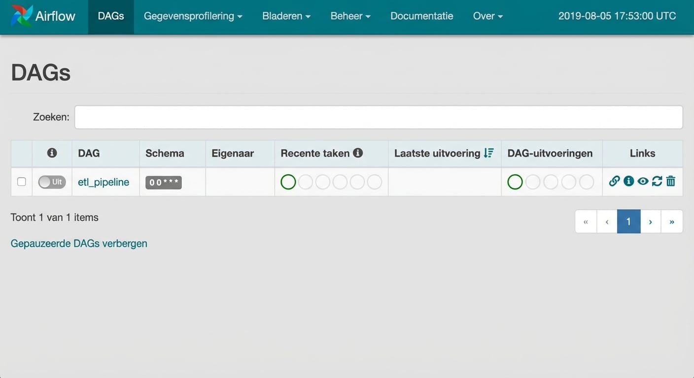 Screenshot van Airflow-UI
