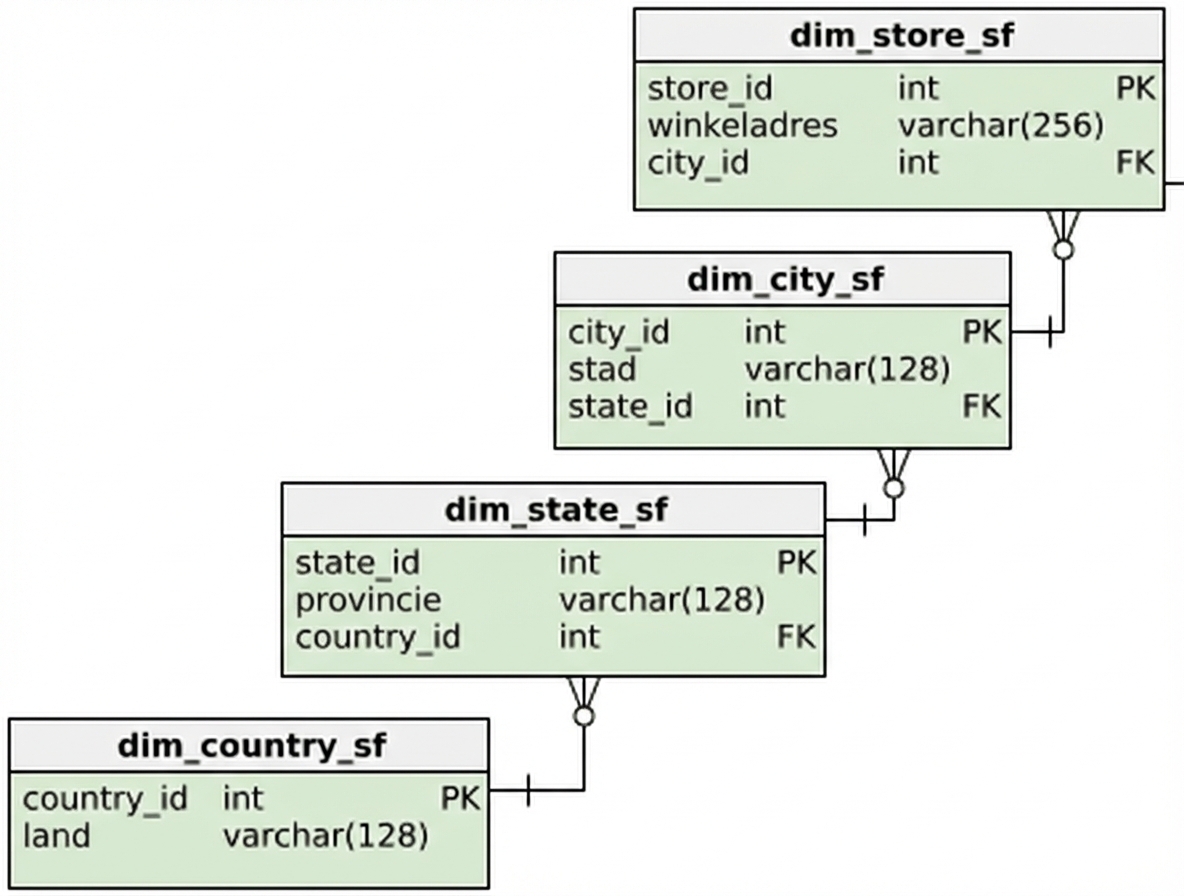 Winkeldimensie van het snowflake-schema