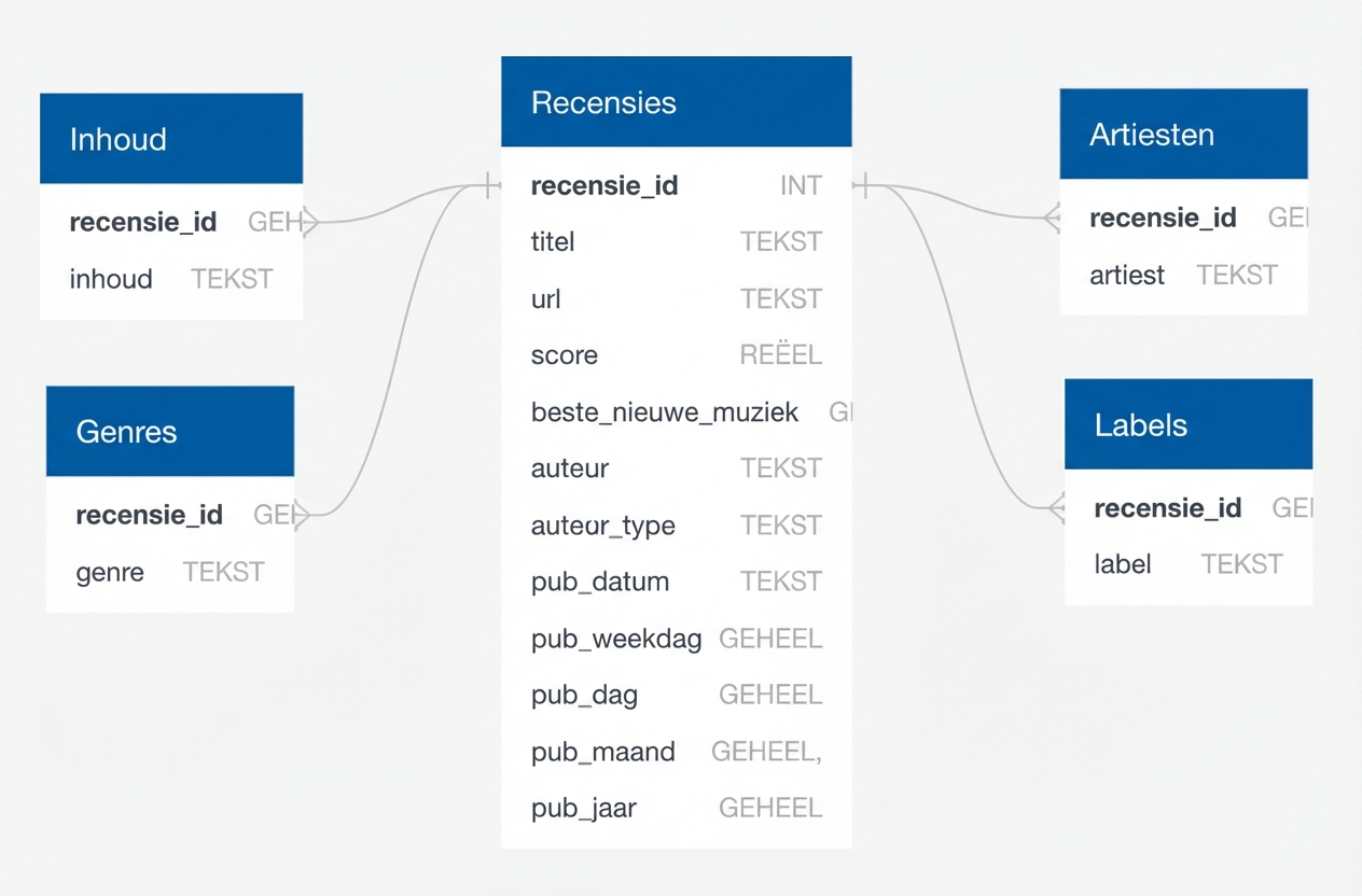 Schema van de Pitchfork Reviews-database