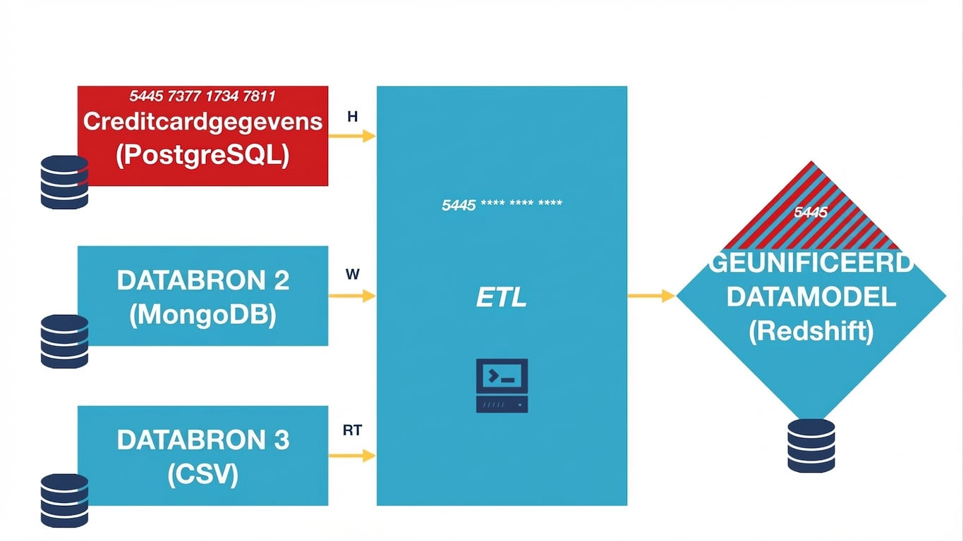 ETL-diagram met anonimisering van creditcardgegevens