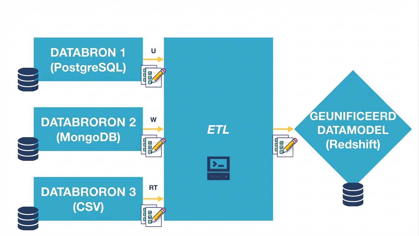 ETL-diagram met testiconen bij elke fase