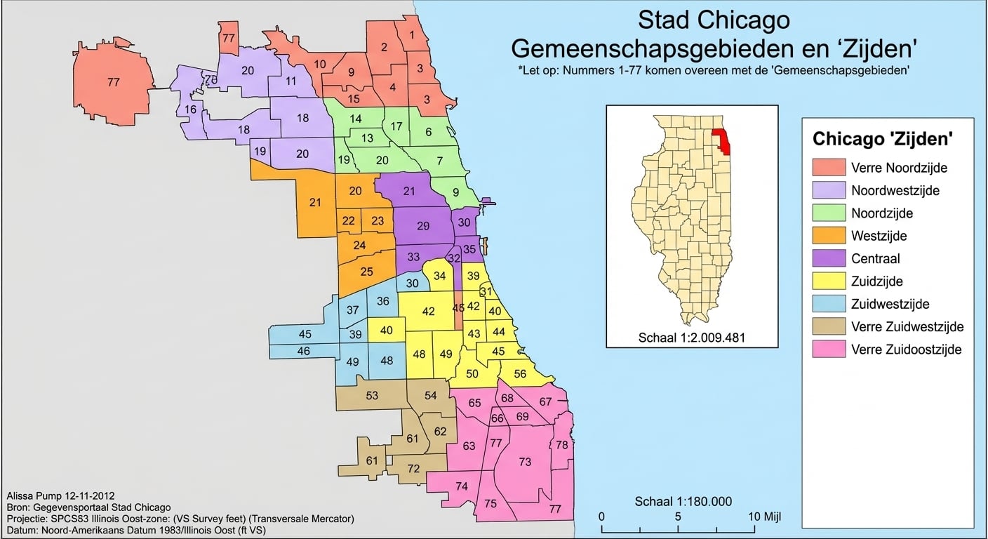 Kaart van de wijken van Chicago