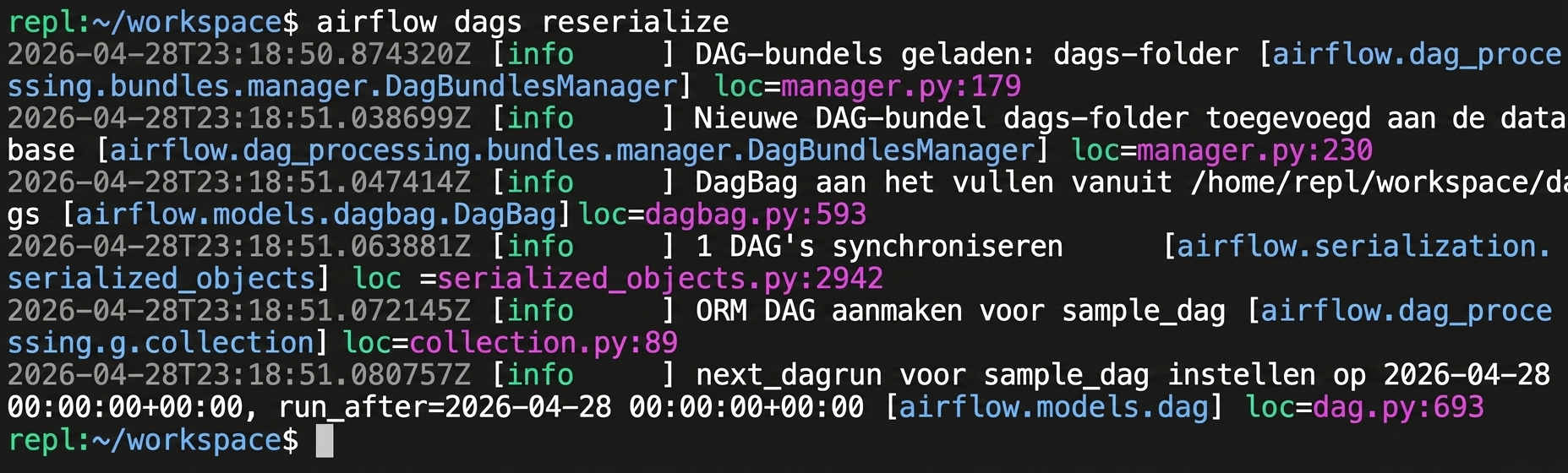 Terminal die airflow dags reserialize draait om een Dag-refresh te forceren