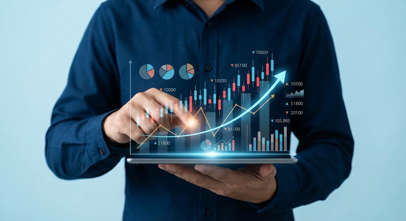 zeer generieke sci-fi-afbeelding van iemand die analytics doet met AR